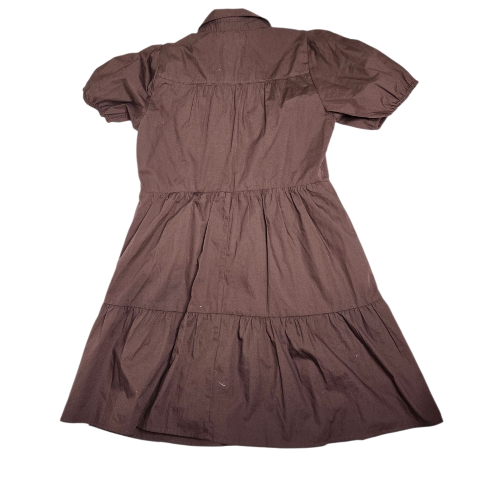 ABERCROMBIE & FITCH brown tiered‎ puff sleeve poplin trapeze mini dress S - Picture 4 of 12